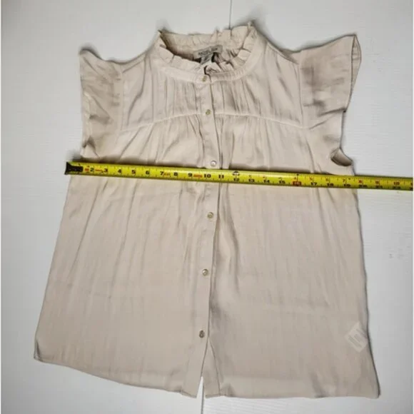 Rachel Zoe Cream Ruffle Mock Neck Blouse | Small - Picture 8 of 9